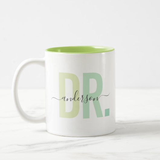 新しいモダン博士PhD名前をカスタムする評価 ツートーンマグカップ (左)