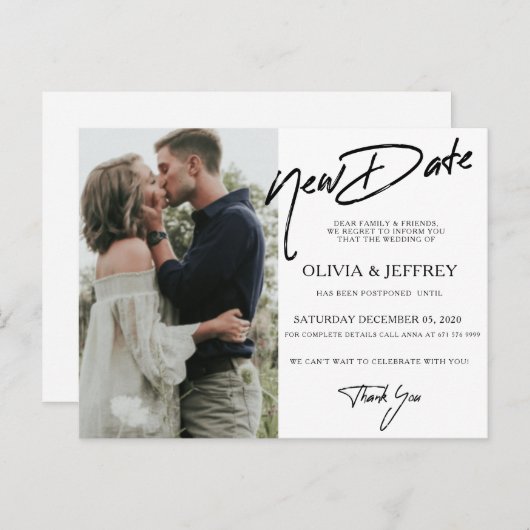 新しいモダン日付の写真結婚の 案内ポストカード (正面/裏面)