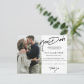 新しいモダン日付の写真結婚の 案内ポストカード (スタンド正面)