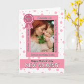 新しいモマピンク水玉模様母の日写真 カード (黄色い花)