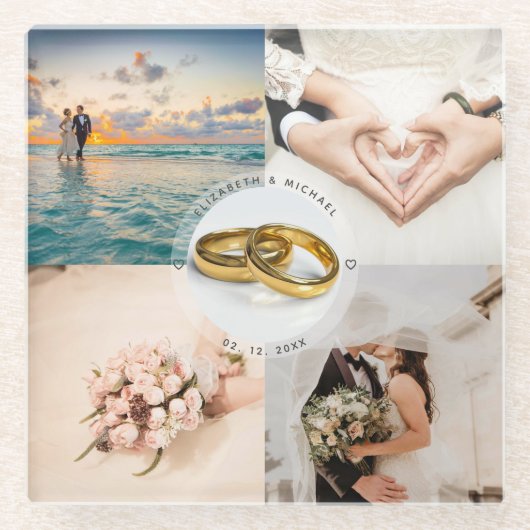 新しいユーザーの写真結婚コラージュの作成 ガラスコースター (正面)