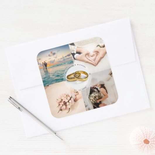 新しいユーザーの写真結婚コラージュの作成 スクエアシール (封筒)