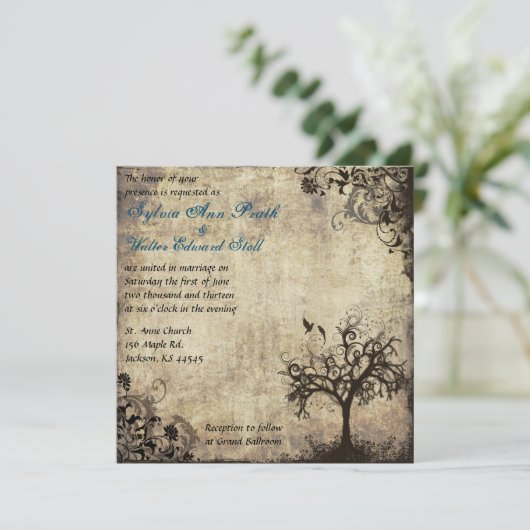 新しいライフヴィンテージとブルー結婚式招待状 招待状 (スタンド正面)