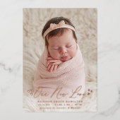 新しいラブフォイルのスクリプト写真の誕生のお知らせ 箔招待状 (正面)