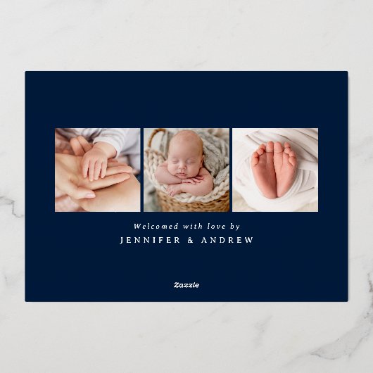 新しいラブフォイルのスクリプト写真の誕生のお知らせ 箔招待状 (裏面)