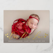 新しいラブフォイルのスクリプト写真の誕生のお知らせ 箔招待状 (正面)