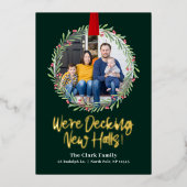 新しいリースのホリデーシーズンの引っ越しお知らせ 箔シーズンカード (正面)