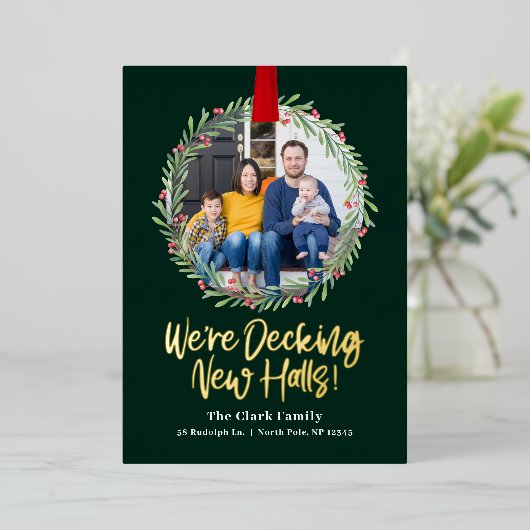 新しいリースのホリデーシーズンの引っ越しお知らせ 箔シーズンカード