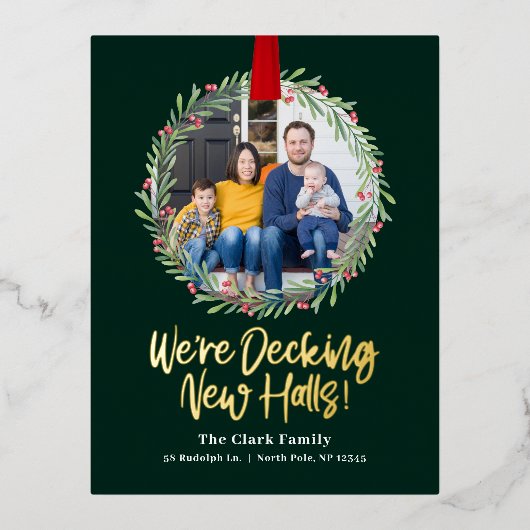 新しいリースホイルジャストムーヴホリデーハガキ 箔シーズンポストカード (正面)