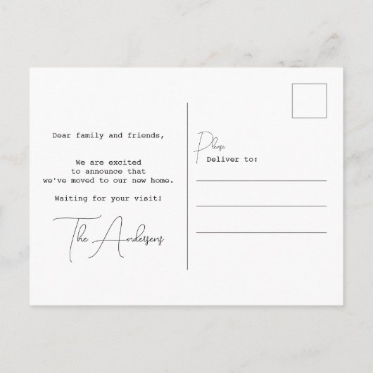 新しいルーツアドレスシンプルのミニマリスト移動 案内ポストカード (裏面)