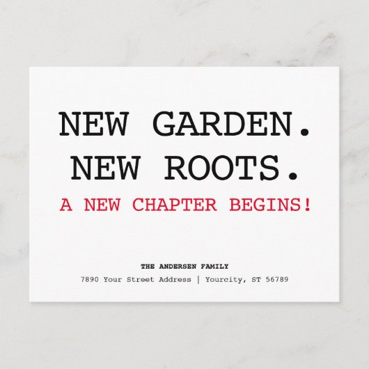 新しいルーツアドレスシンプルのミニマリスト移動 案内ポストカード (正面)