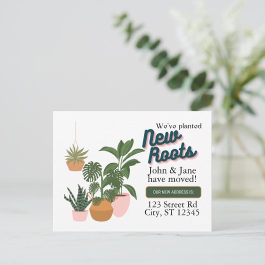 新しいルーツ – 引っ越しましたはがき ポストカード (スタンド正面)