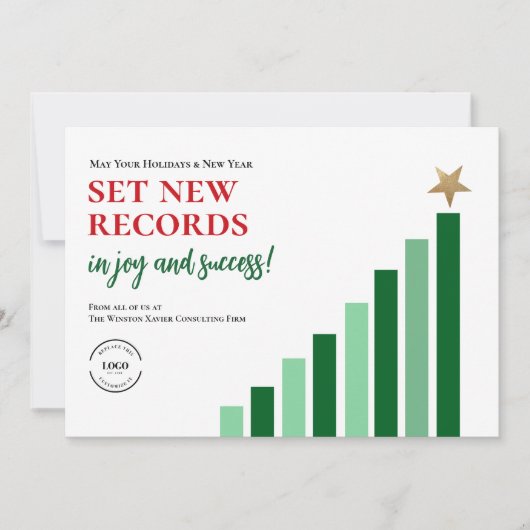 新しいレコードの設定クリスマスツリー企業のグラフ シーズンカード (正面)
