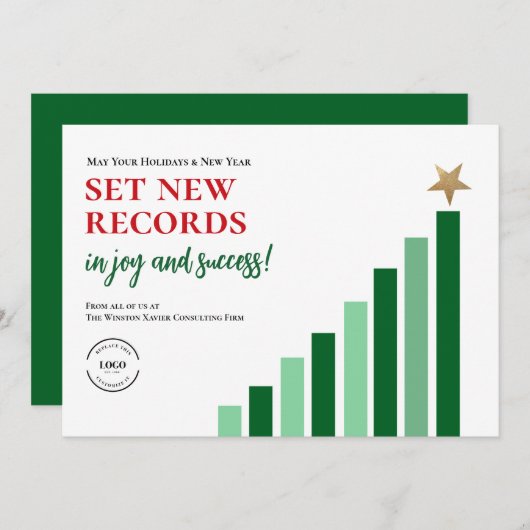 新しいレコードの設定クリスマスツリー企業のグラフ シーズンカード (正面/裏面)