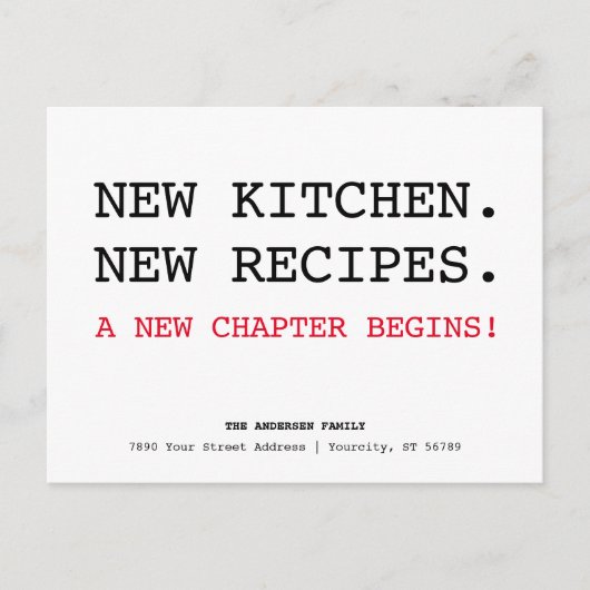 新しいレシピアドレスシンプルミニマリスト移動 案内ポストカード (正面)