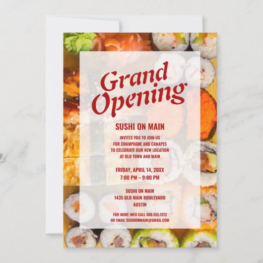 新しいレストラングランドオープン|すしシーフード 招待状 (正面)