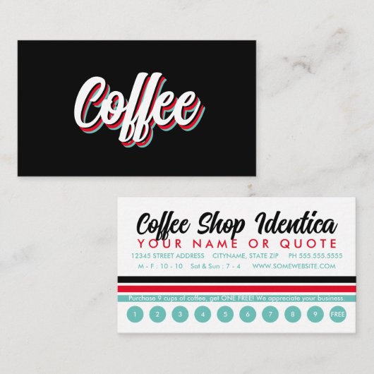 新しいレトロなコーヒーショップロイヤリティパンチカード ロイヤリティカード (正面/裏面)