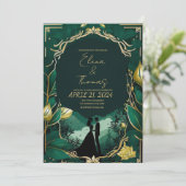 新しいロマンチックなゴールデンとエメラルドグリーン 招待状 (スタンド正面)
