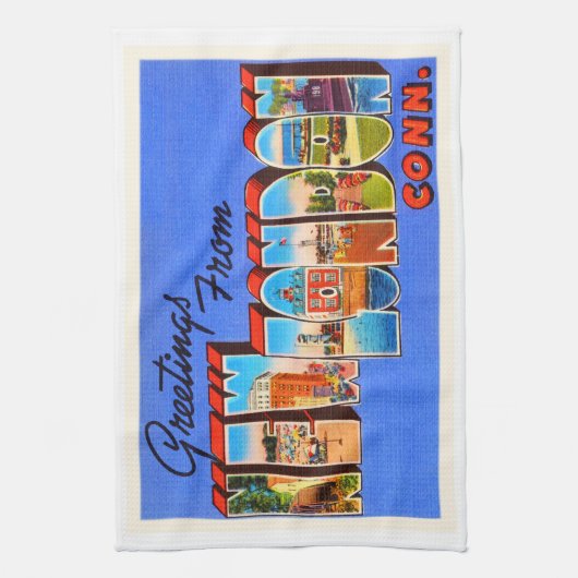 新しいロンドンコネチカットCTのヴィンテージ旅行記念品 キッチンタオル (縦)