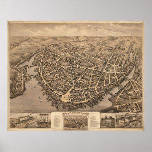 新しいロンドンCT (1876年)のヴィンテージの絵解き地図 ポスター