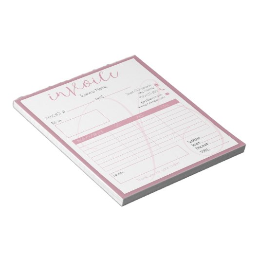 新しいヴィンテージシンプルピンクの中小企業の請求書 ノートパッド (アングル)