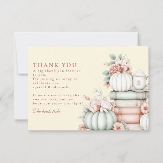 新しい一章がカボチャのブライダルシャワーを始める サンキューカード (正面)