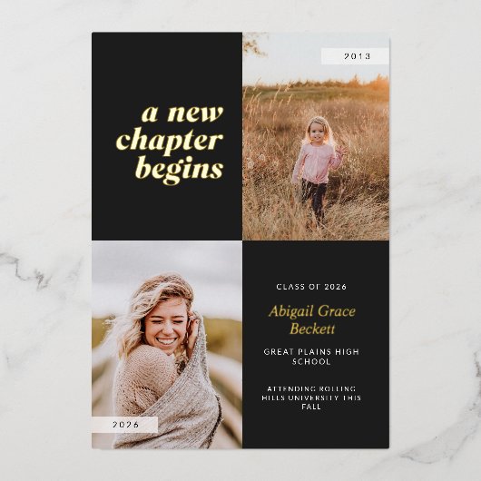 新しい一章が卒業する 箔招待状 (正面)