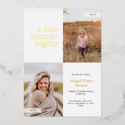 新しい一章が卒業する 箔招待状 (正面)