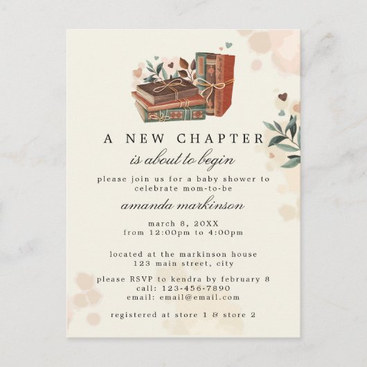 新しい一章が赤ちゃんのシャワーを始めようとしている ポストカード (正面)