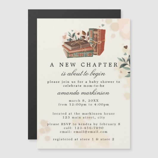 新しい一章が赤ちゃんのシャワーを始めようとしている マグネット招待状 (正面/裏面)