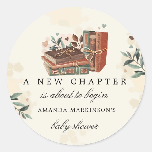 新しい一章が赤ちゃんのシャワーを始めようとしている ラウンドシール (正面)