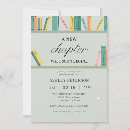 新しい一章が近々赤ちゃんシャワーを予約する 招待状 (正面)