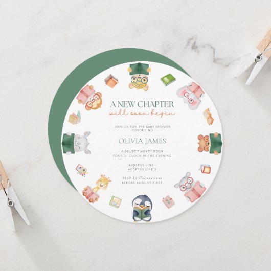 新しい一章が間もなく赤ちゃんシャワーを始める 招待状 (正面/裏面インサイチュ)