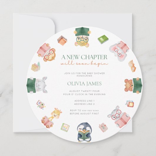 新しい一章が間もなく赤ちゃんシャワーを始める 招待状 (正面)