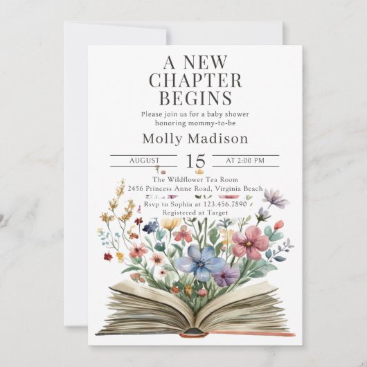 新しい一章で本の赤ちゃんシャワーを始める 招待状 (正面)