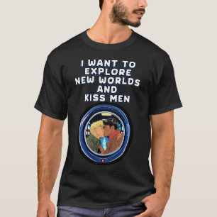 新しい世界とキスメンズゲイSci-Fi Tシャツを探索 Tシャツ