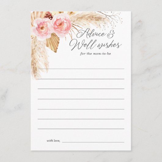 新しい両親のためのアドバイスボホピンクフローラパンパ アドバイスカード (正面)