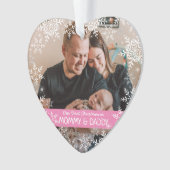 新しい両親の初めてのクリスマススノーフレークピンクの写真 オーナメント (正面)