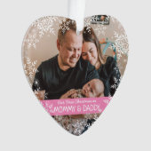 新しい両親の初めてのクリスマススノーフレークピンクの写真 オーナメント (正面)