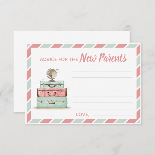 新しい両親の旅行アドバイスのためのコーラルミントテーマ エンクロージャーカード (正面/裏面)