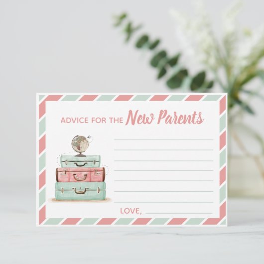 新しい両親の旅行アドバイスのためのコーラルミントテーマ エンクロージャーカード (スタンド正面)