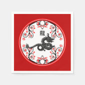新しい中国の辰年と赤い花 スタンダードカクテルナプキン (正面)