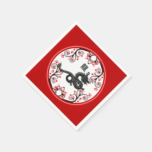 新しい中国の辰年と赤い花 スタンダードカクテルナプキン (角)