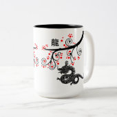 新しい中国の辰年と赤い花 ツートーンマグカップ (正面右)