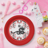 新しい中国の辰年と赤い花 ペーパープレート (パーティー)