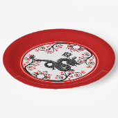 新しい中国の辰年と赤い花 ペーパープレート (アングル)