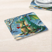 新しい中国の辰年カップル スクエアペーパーコースター (アングル)