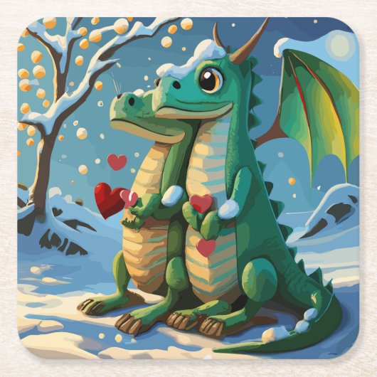 新しい中国の辰年カップル スクエアペーパーコースター (正面)