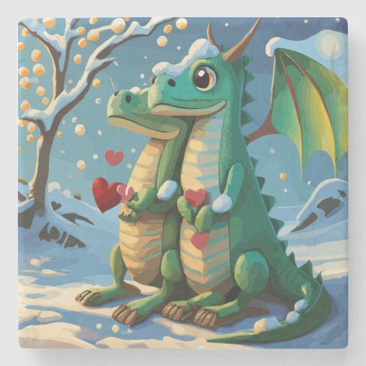 新しい中国の辰年カップル ストーンコースター (正面)