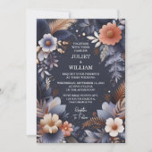 新しい予算安いスタイリッシュ野外海軍ブルー結婚ズ 招待状 (正面)